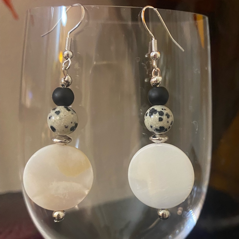 New Dalmatian Jasper and Mother of Pearl Earrings